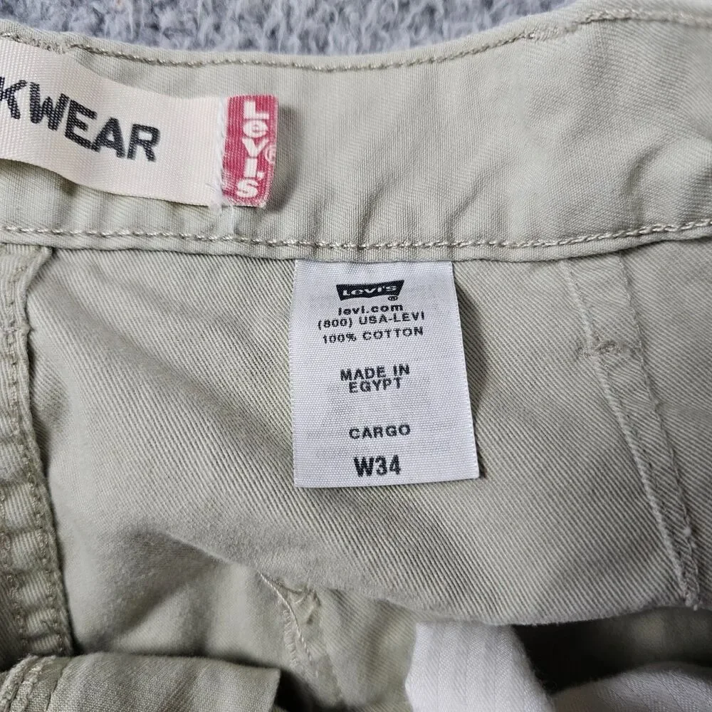 Levis Cargo Shorts Mens 34 Khaki Baggy Loose Y2K Skater Workwear Hike Casual